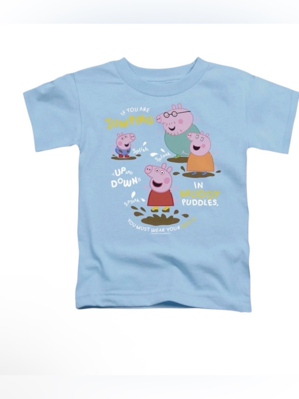 Popfunk Peppa Pig Family Muddy Puffed T-Shirt Size XS Unisex Light Blue NWT